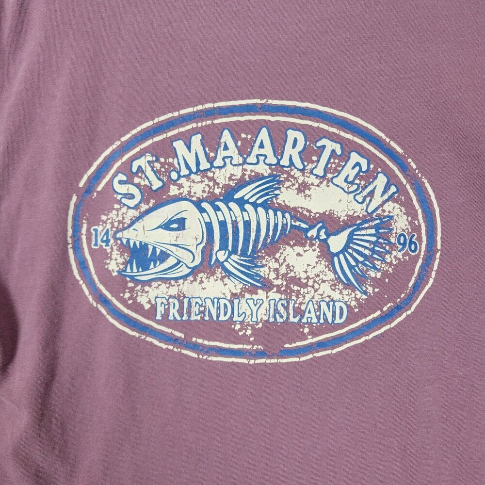Vintage St. Maarten Shirt Mens Medium Burgundy Pocket Friendly Island Fish 1496 - Picture 7 of 8